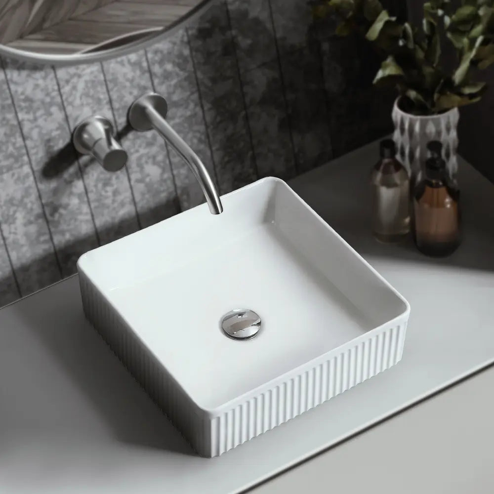 Kiora 415mm White Rectangular Above Counter Ceramic Basin