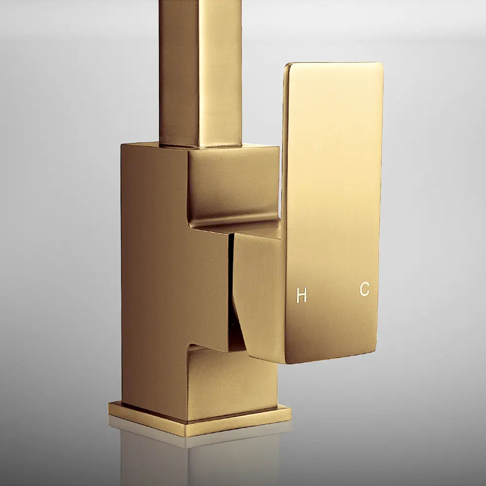 Debbie square mixer tap with slim profile in gold