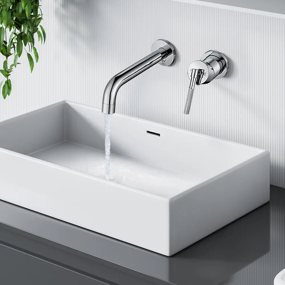 Polished 191mm Wall Mounted Basin Spout & Mixer Tap Set