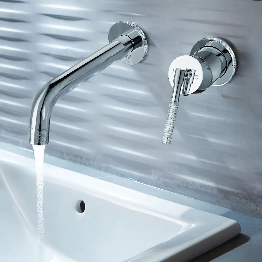 Polished 191mm Wall Mounted Basin Spout & Mixer Tap Set