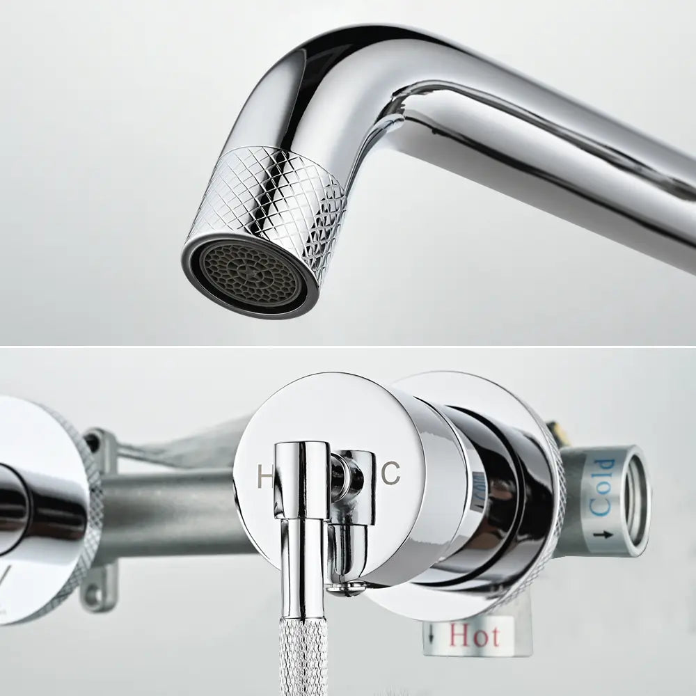 Polished 191mm Wall Mounted Basin Spout & Mixer Tap Set
