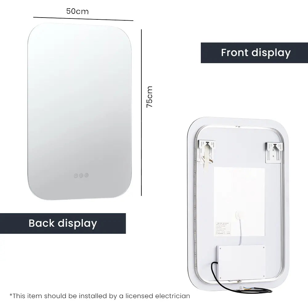 frameless vertical LED mirror and curved edges