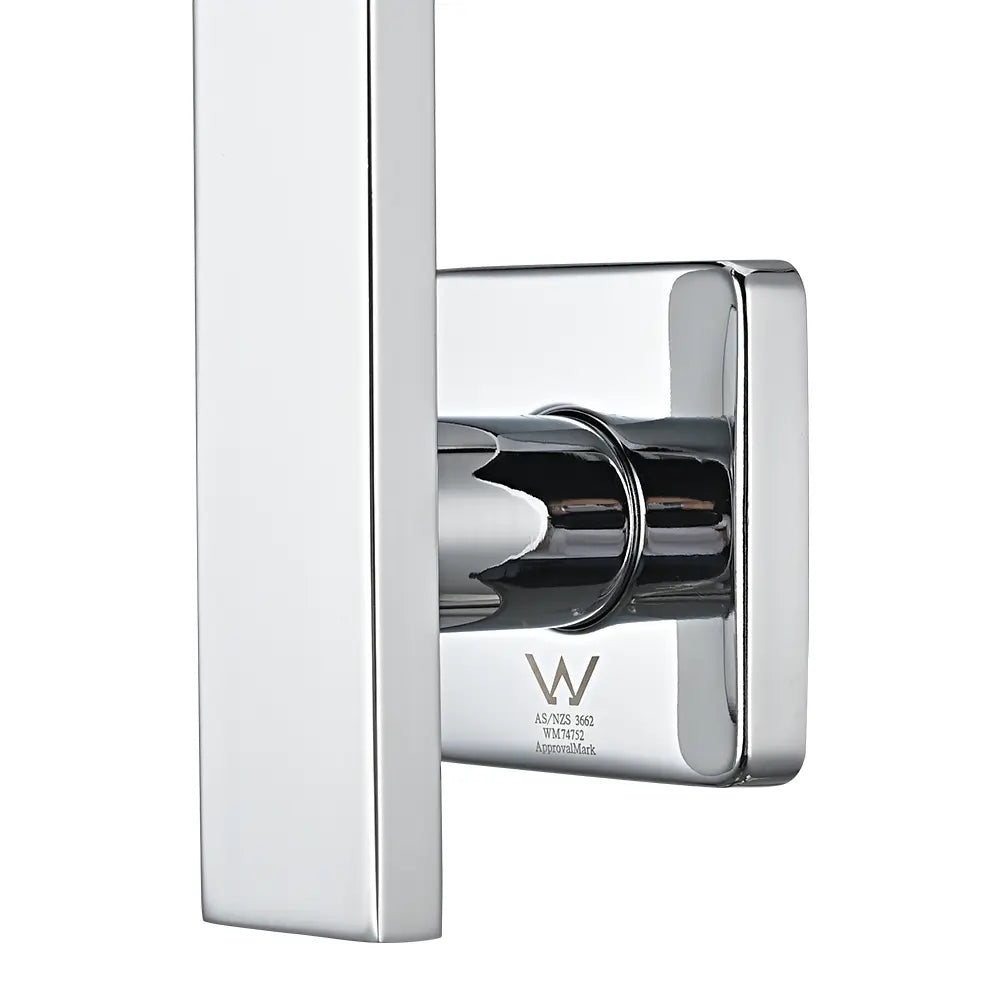 Chrome square wall-mounted shower arm with WaterMark certification