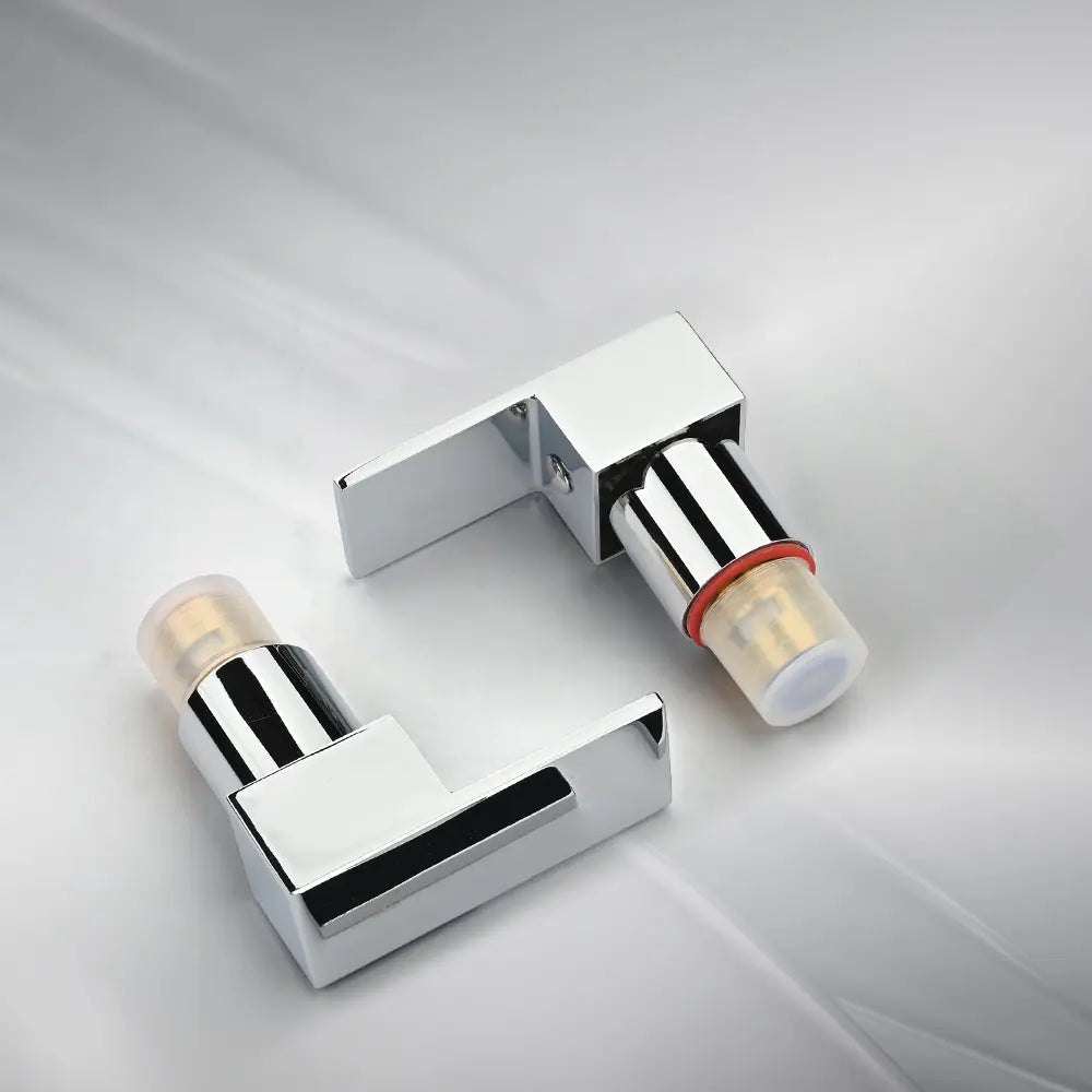 Chrome shower mixer valve handles with durable brass cartridge insert and protective caps – modern bathroom tap fittings