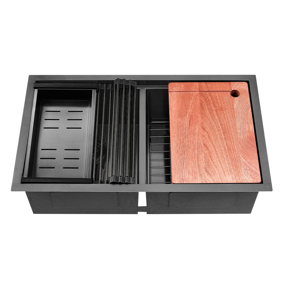 Sima 750x450mm Double Bowl Kitchen Sink 7Pc Workstation