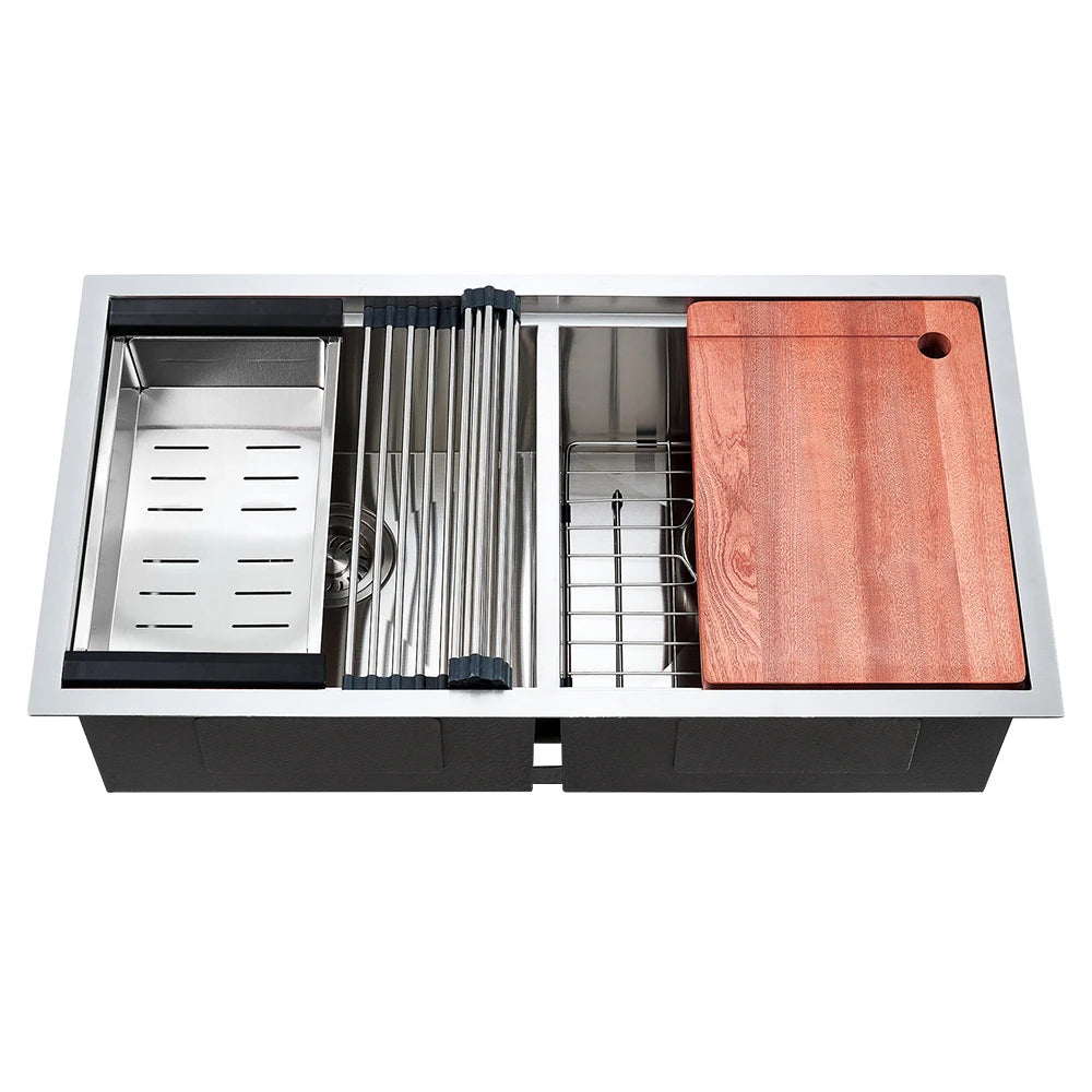 Sima 820x450mm Double Bowl Kitchen Sink 7Pc Workstation