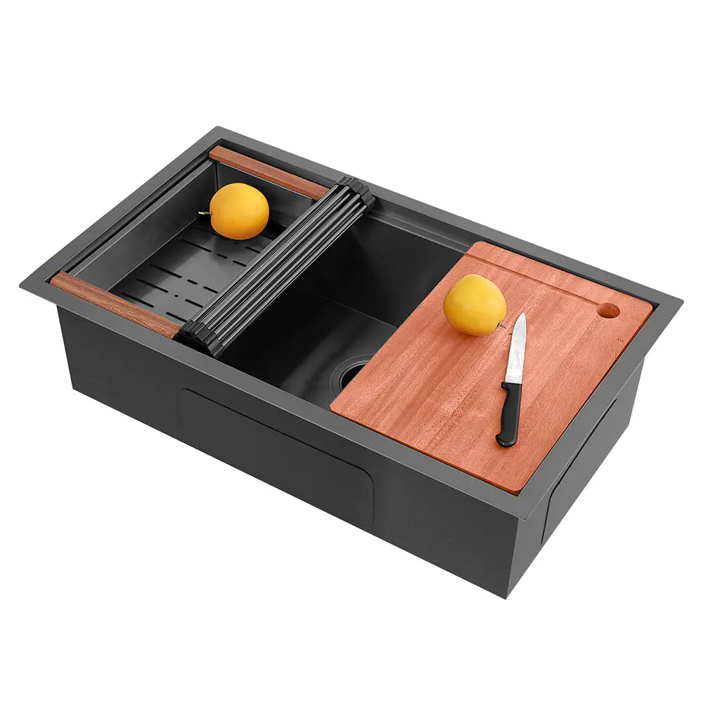 Sima-X single bowl sink workstation with cutting board in chrome