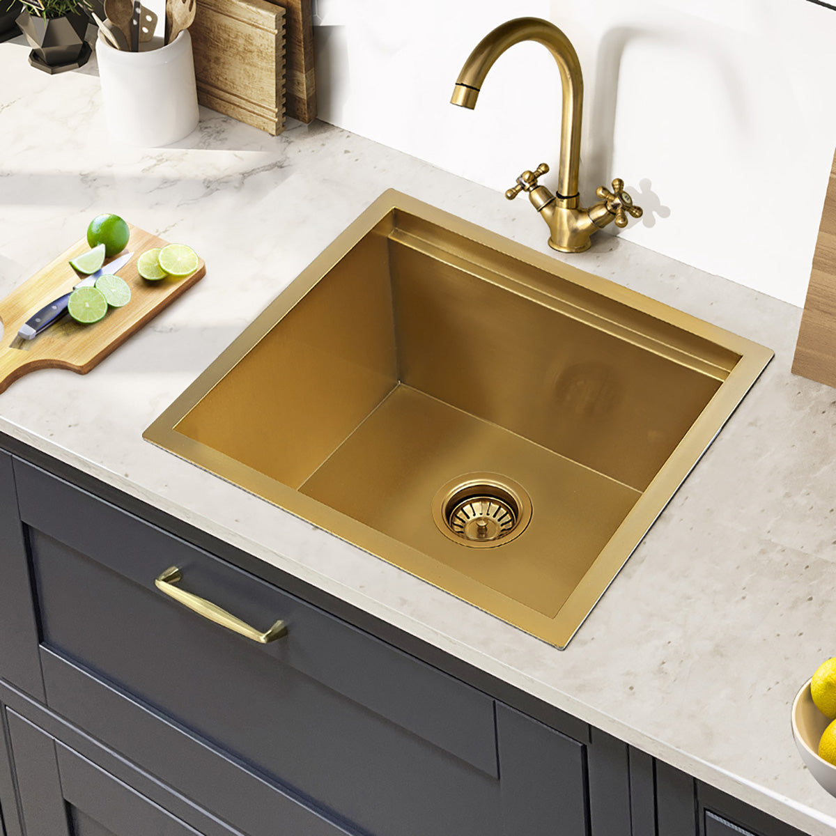 Sima 450x450mm Single Bowl Kitchen Sink 6Pc Workstation