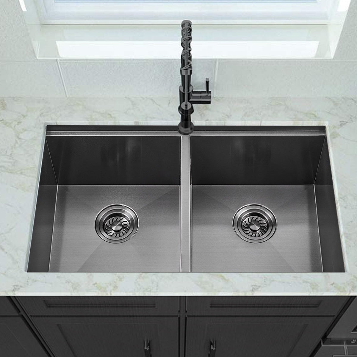 Sima-X 820x450mm Double Bowl Kitchen Sink 8Pc Workstation