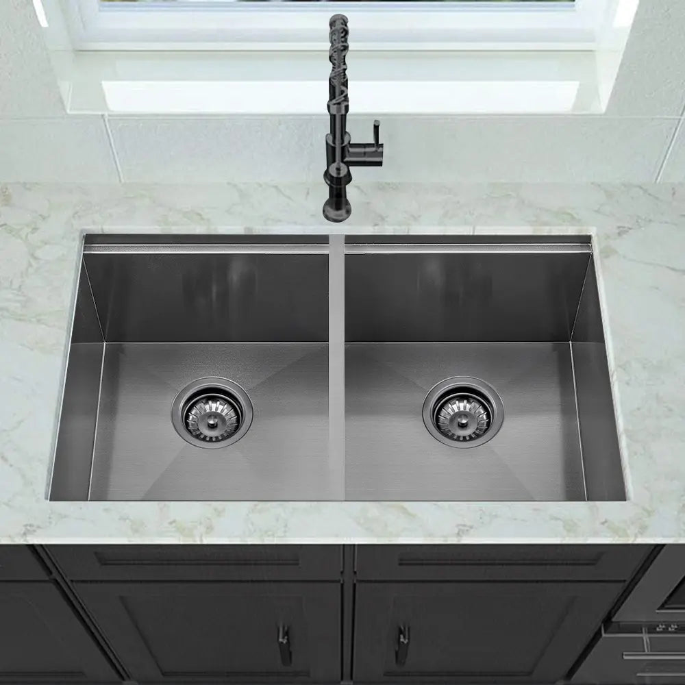 Sima-X 750x450mm Double Bowl Kitchen Sink 8Pc Workstation