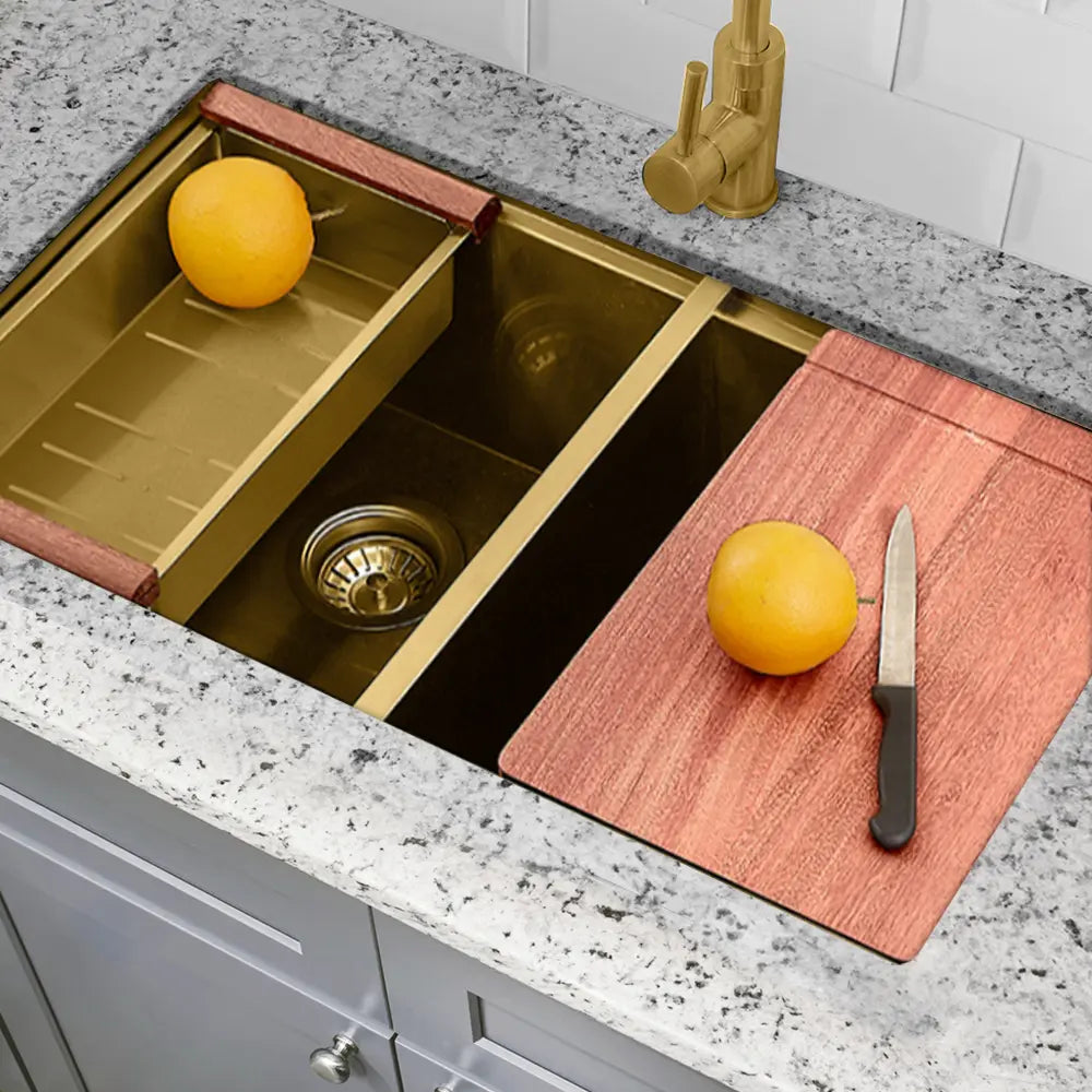 Sima-X 820x450mm Double Bowl Kitchen Sink 8Pc Workstation