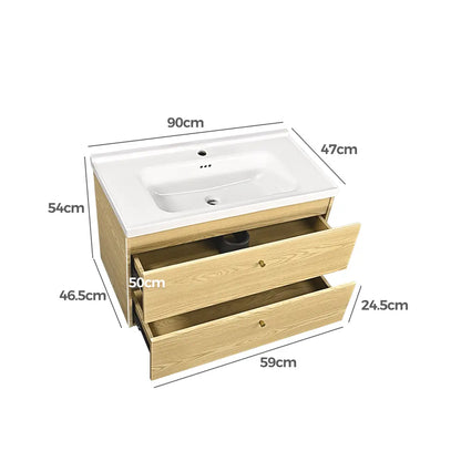 Bathroom vanity with dimensions labeled on a white background