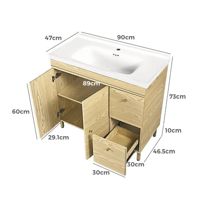 Bathroom vanity with dimensions labeled.