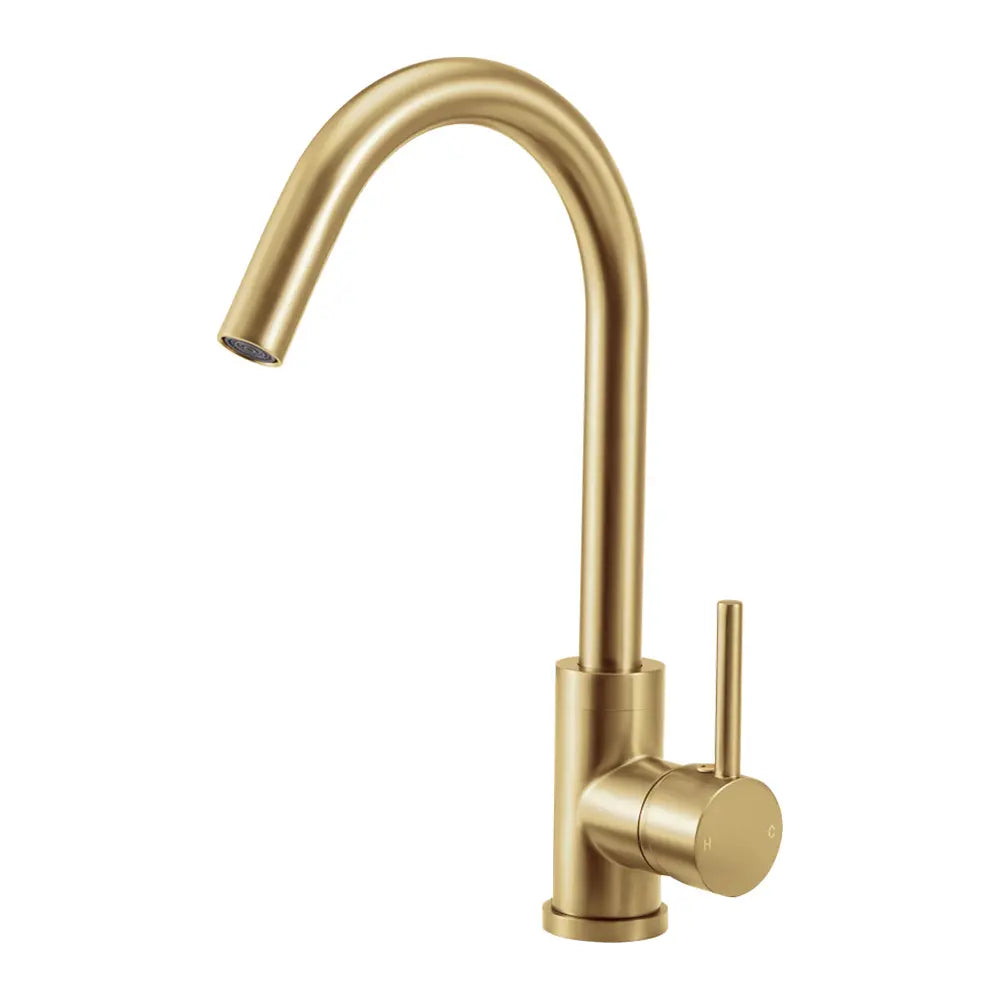 High-arched gooseneck design of Jeni Slimline Tap in gold