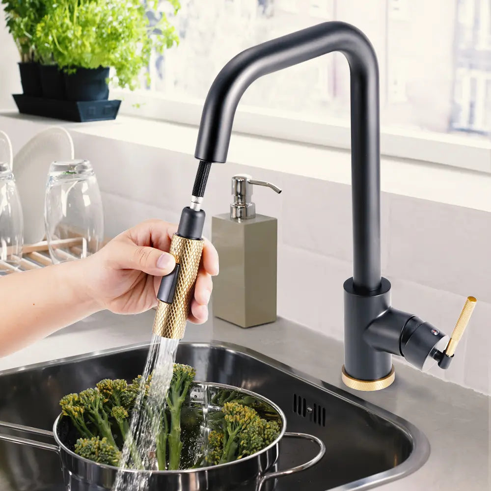 Kiko Square Pull Out Sink Mixer Tap Matte Black