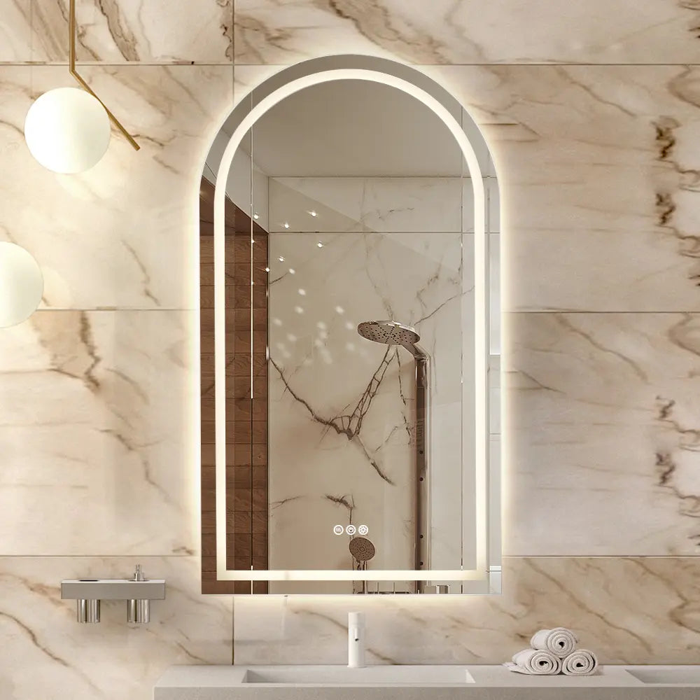 Bathroom LED Lighted Wall Mirror Frameless Arch Frontlit