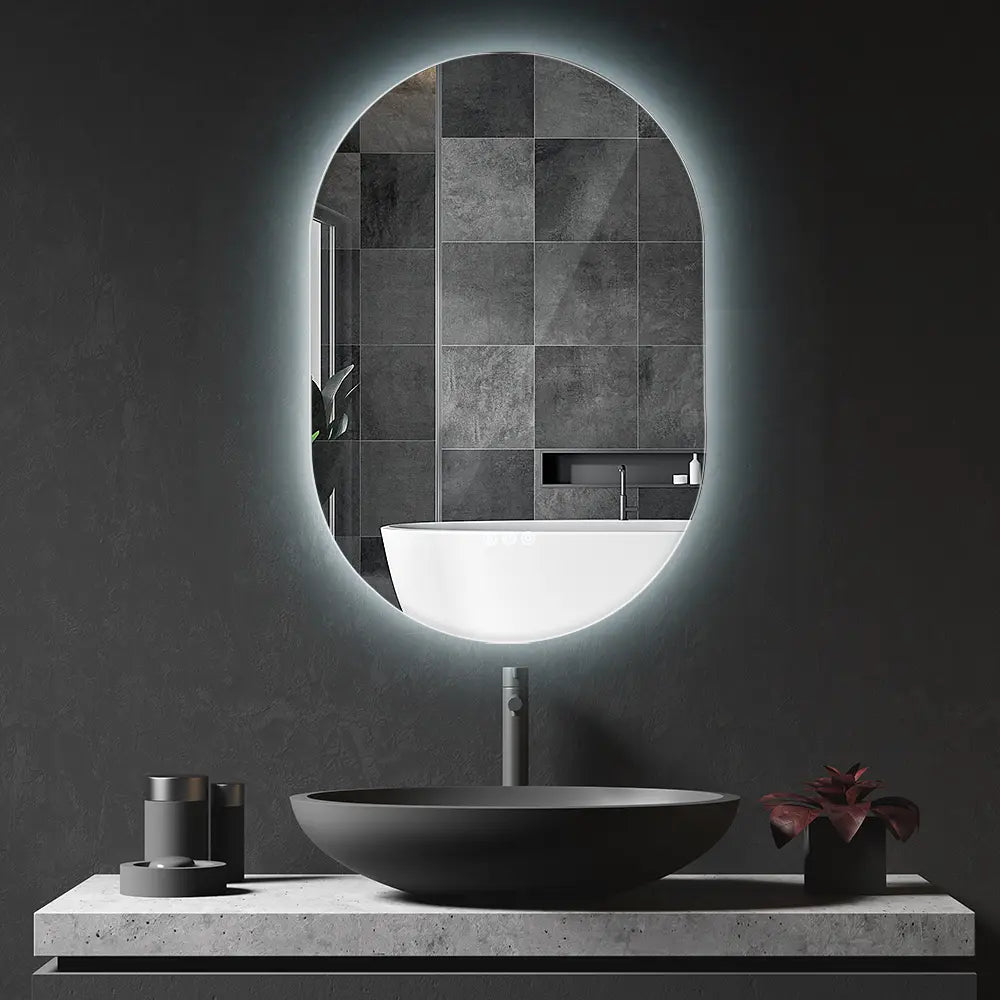 Bathroom LED Lighted Wall Mirror Frameless Oval Backlit Round Corners