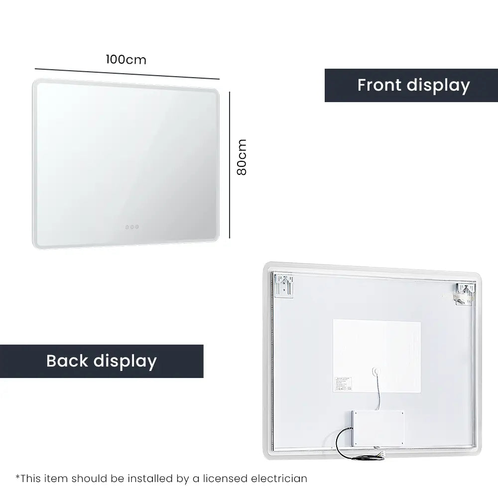 Bathroom LED Wall Mirror Frameless Rectangular Backlit Round Corners