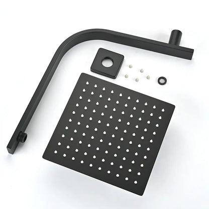 Black shower head assembly with bracket and nozzles on a white background