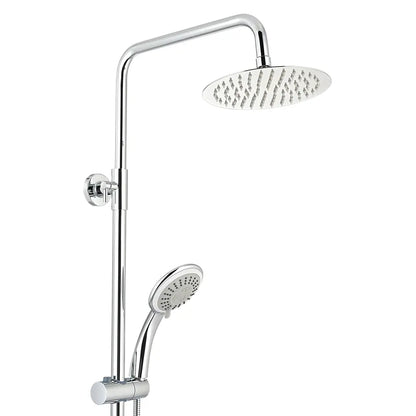Chrome shower set with two rain shower heads on a white background