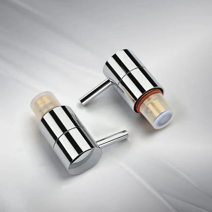 Chrome round shower mixer valve handles with durable brass cartridge insert and protective caps – modern bathroom tap fittings