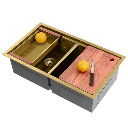 Spacious Sima-X double bowl sink with cutting boards  in gold