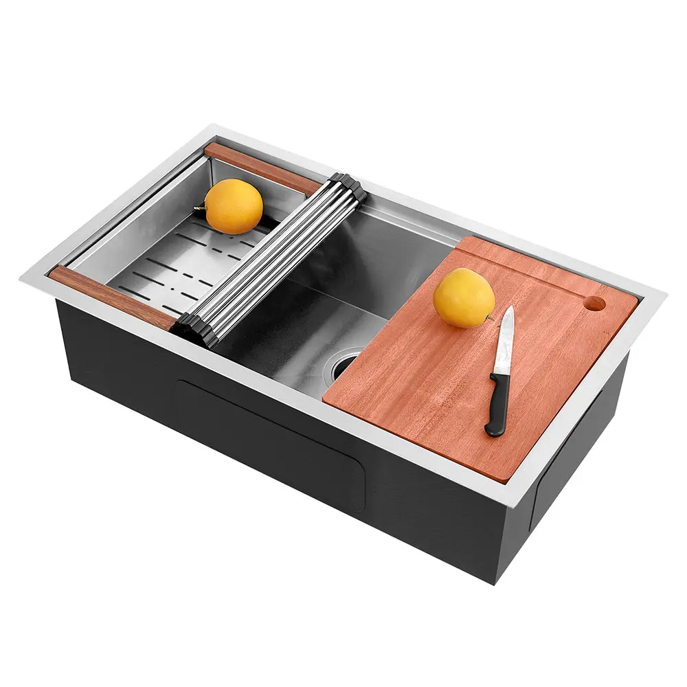 Sima-X single bowl sink workstation with cutting board in silver