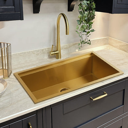 Stainless steel Sima-X sink with integrated workstation tools for convenience
