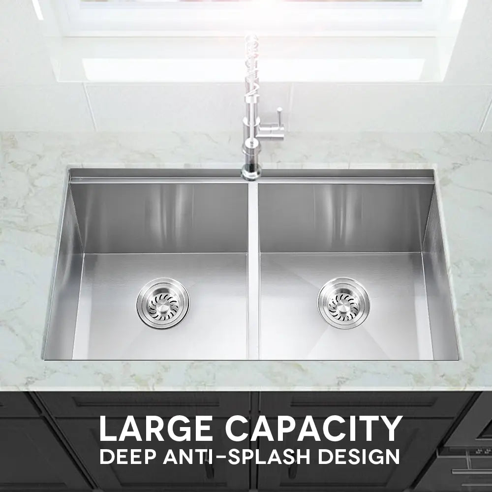 Sima-V 750x450mm Double Bowl Kitchen Sink 8Pc Workstation
