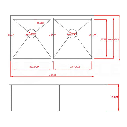 Sima-V 750x450mm Double Bowl Kitchen Sink 8Pc Workstation