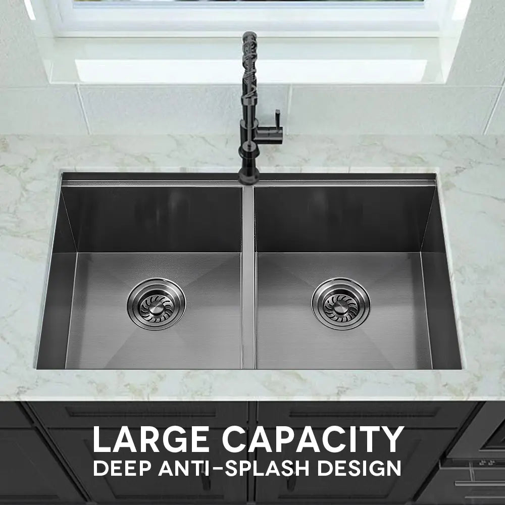 Sima-V 820x450mm Double Bowl Kitchen Sink 8Pc Workstation