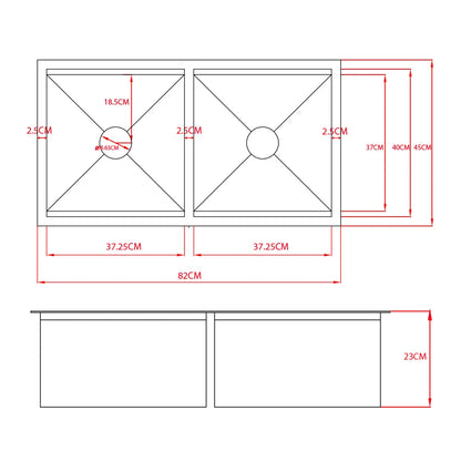 Sima-V 820x450mm Double Bowl Kitchen Sink 8Pc Workstation