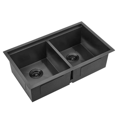 Sima-V 820x450mm Double Bowl Kitchen Sink 8Pc Workstation