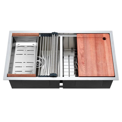 Sima-V 820x450mm Double Bowl Kitchen Sink 8Pc Workstation