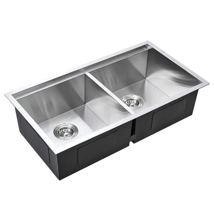 Sima-V 820x450mm Double Bowl Kitchen Sink 8Pc Workstation