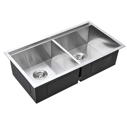 Sima-V 750x450mm Double Bowl Kitchen Sink 8Pc Workstation